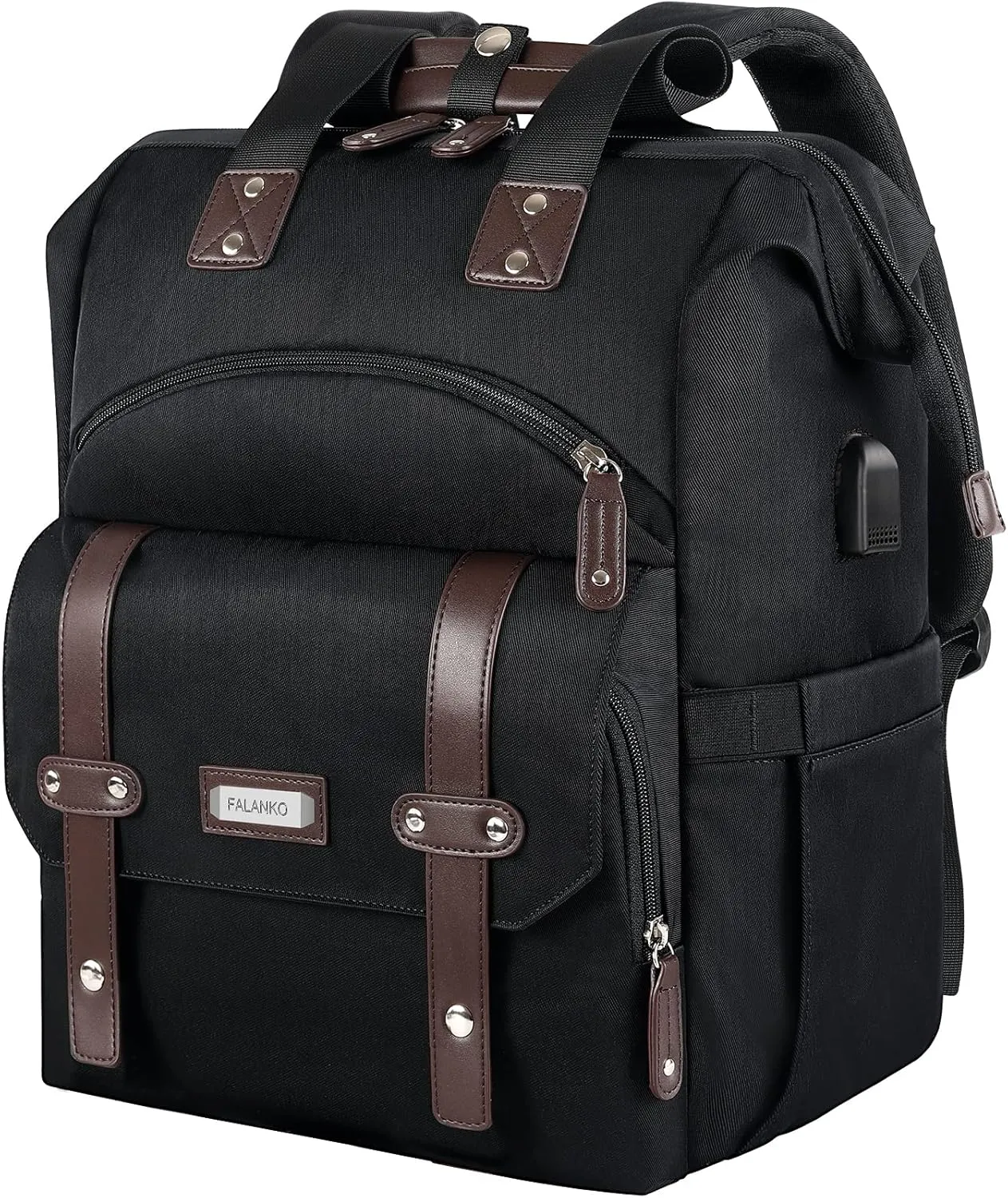 FALANKO Laptop Backpack For Women, Work Doctor Teacher Nurse Wide Open Bookbags 17.3 Inch Laptops Backpack with USB Charging Port, Water Resistant RFID Computer Backpack for Men Women Black