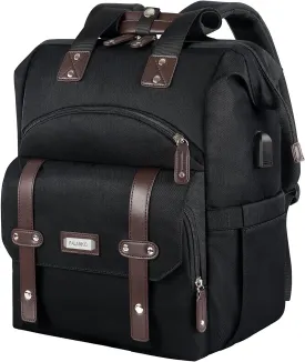 FALANKO Laptop Backpack For Women, Work Doctor Teacher Nurse Wide Open Bookbags 17.3 Inch Laptops Backpack with USB Charging Port, Water Resistant RFID Computer Backpack for Men Women Black