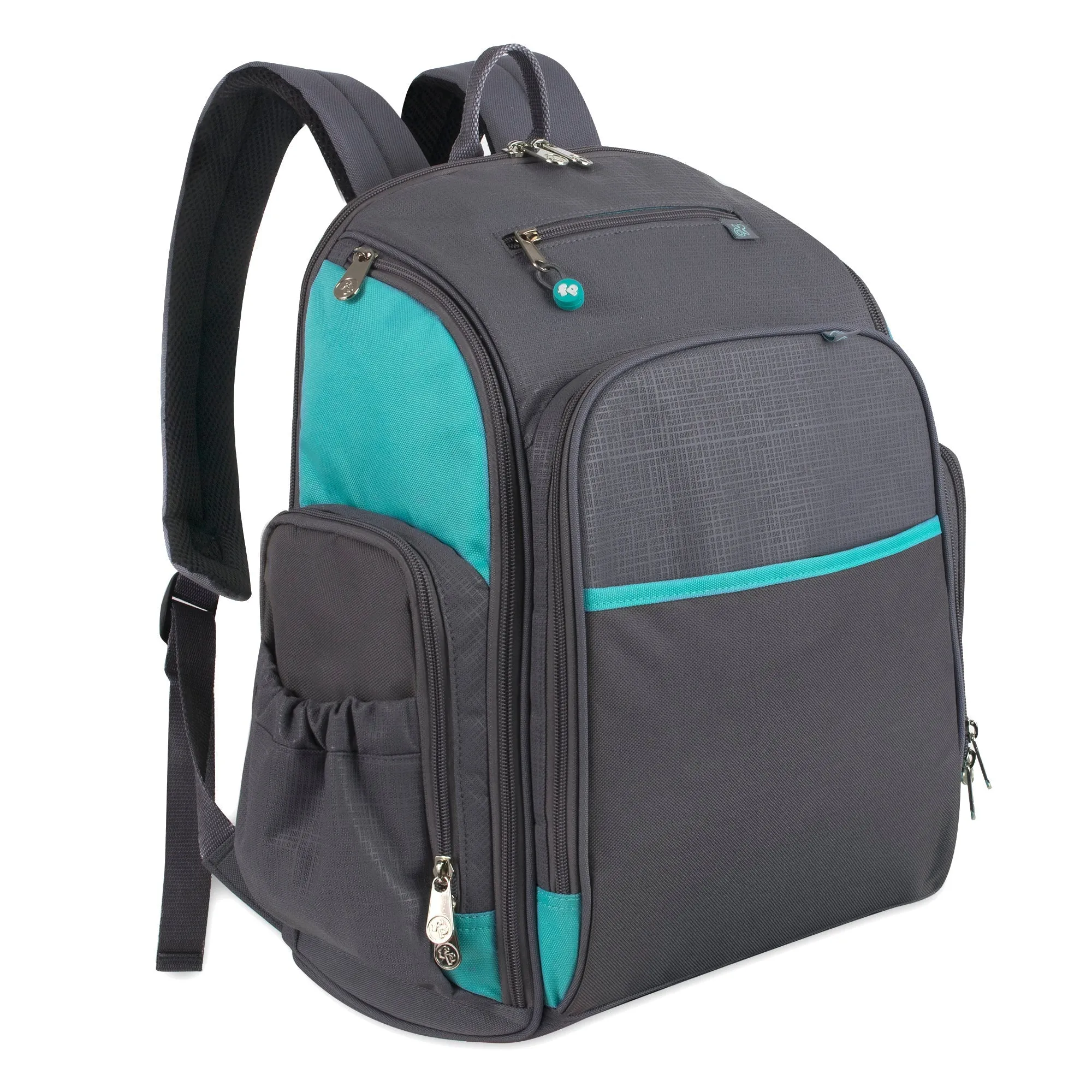 Fisher-Price Fastfinder Multi-Pocket Diaper Bag Backpack  -Teal & Grey