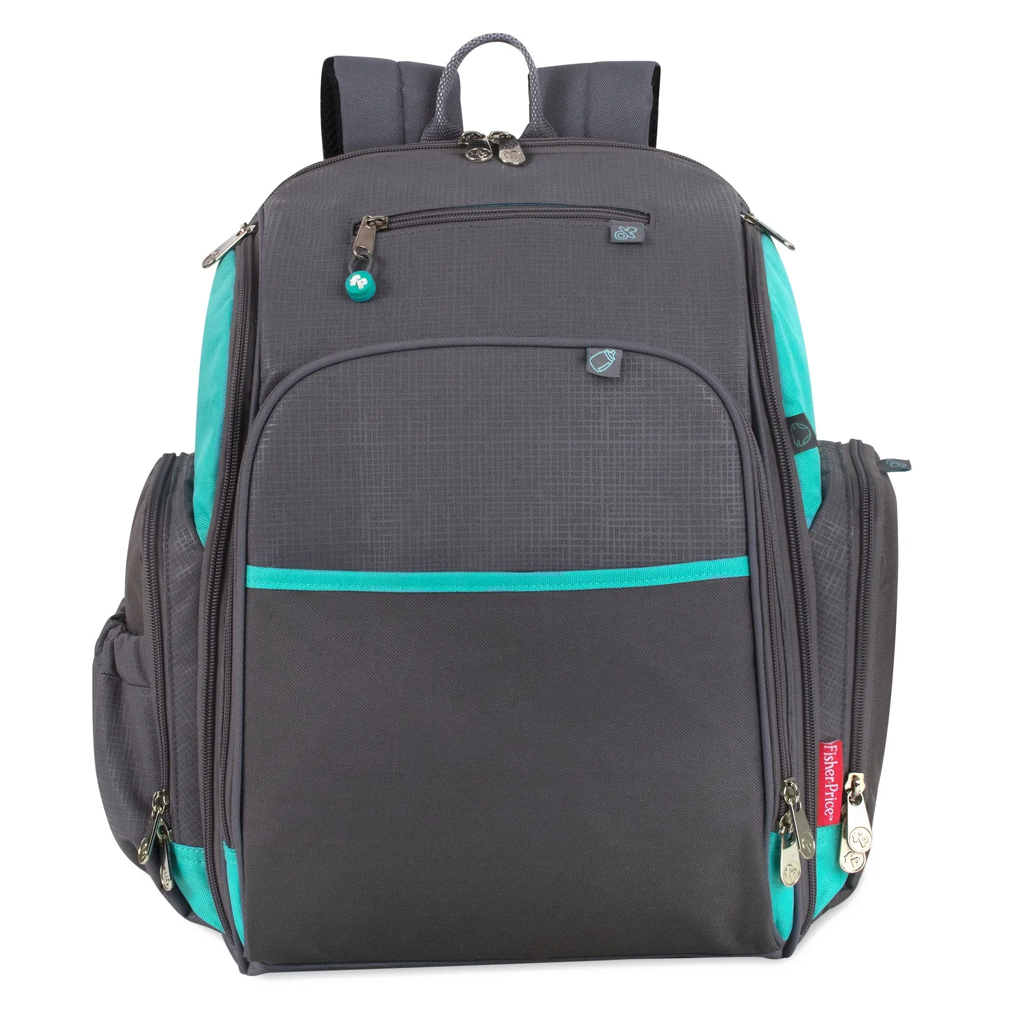 Fisher-Price Fastfinder Multi-Pocket Diaper Bag Backpack  -Teal & Grey