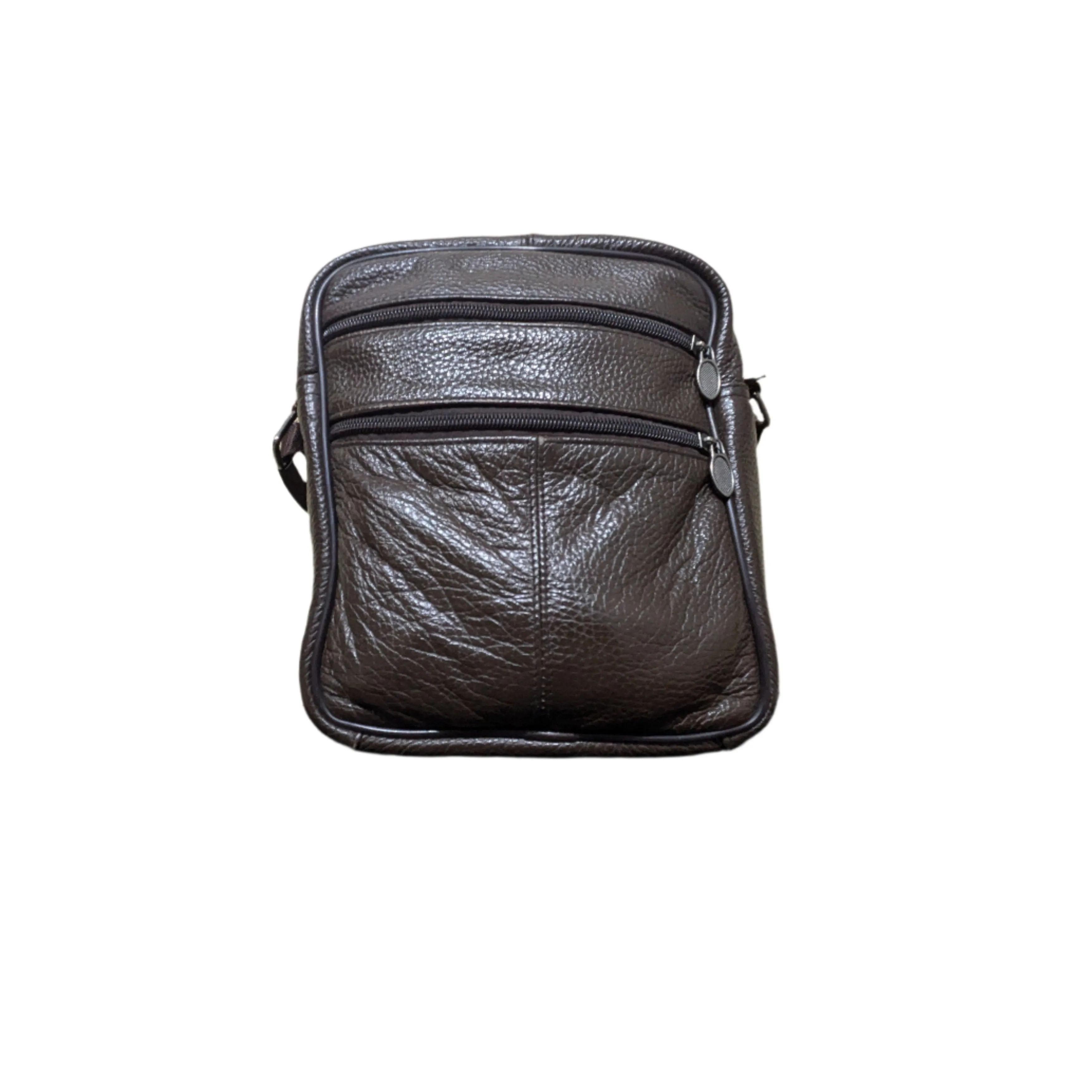 Genuine Leather Brown Compact Messenger Crossbody Bag