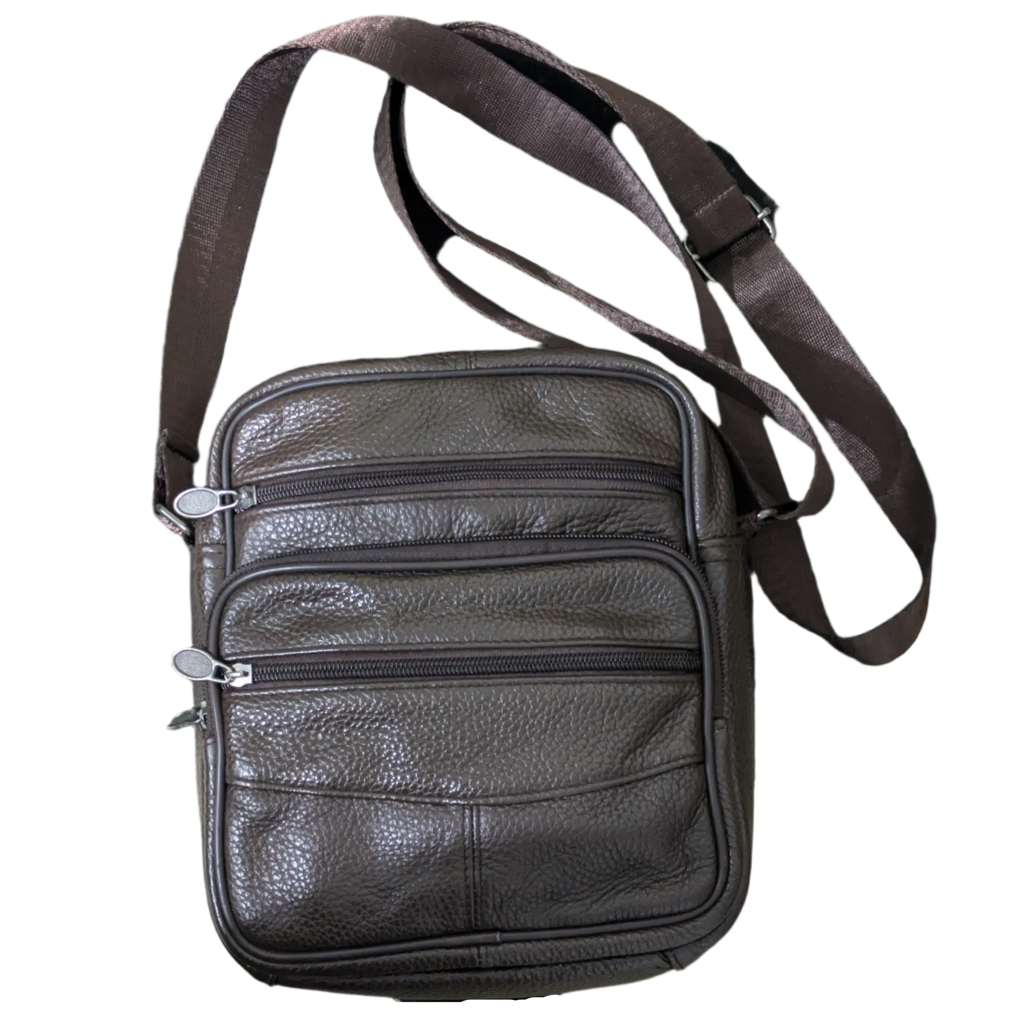 Genuine Leather Brown Compact Messenger Crossbody Bag