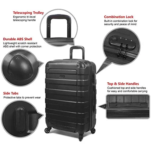 Hipack Prime Suitcases Hardside Luggage with Spinner Wheels, Black, 3-Piece Set (20/24/28)