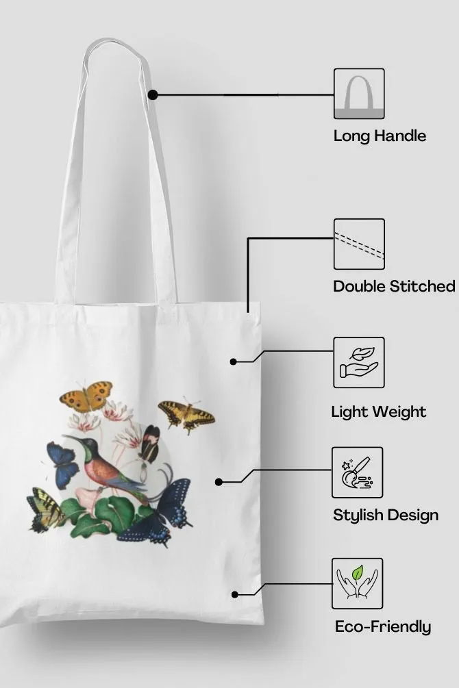 Humming Bird And Butterflies Zipper Tote Bag
