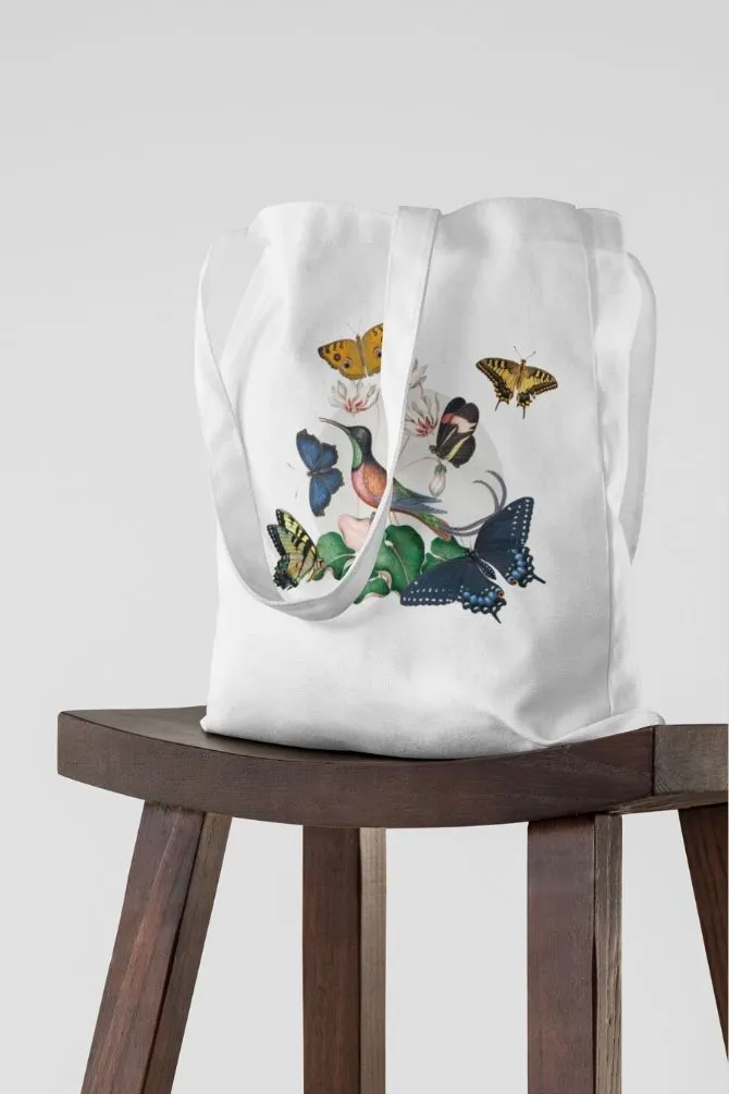 Humming Bird And Butterflies Zipper Tote Bag