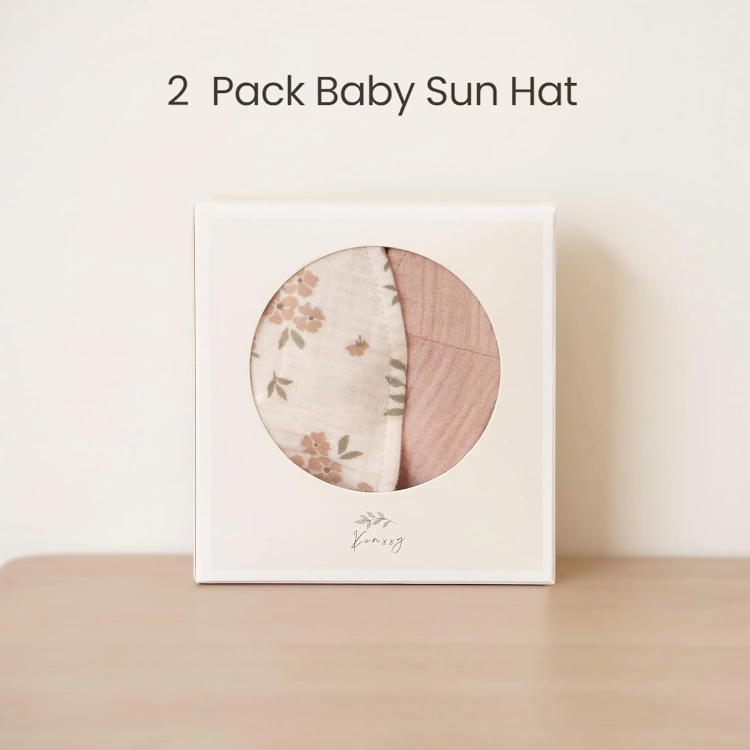Konssy 2 Pack Muslin Baby Sun Hat UPF 50  Sun Protection Baby Bucket Hat Summer Beach Hats with Wide Brim for Boys & Girls