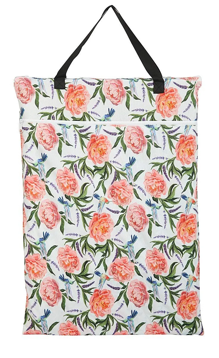 Large Hanging Wet/Dry Cloth Diaper Pail Bag for Reusable Diapers or Laundry (Humming Bird)