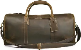 Leather Village Premium Leather Duffel Bags for Men & Women-Stylish Travel Weekender Carry-On Sports Gym Overnight Luggage Bag - 24 Inch - Olive/Army Green