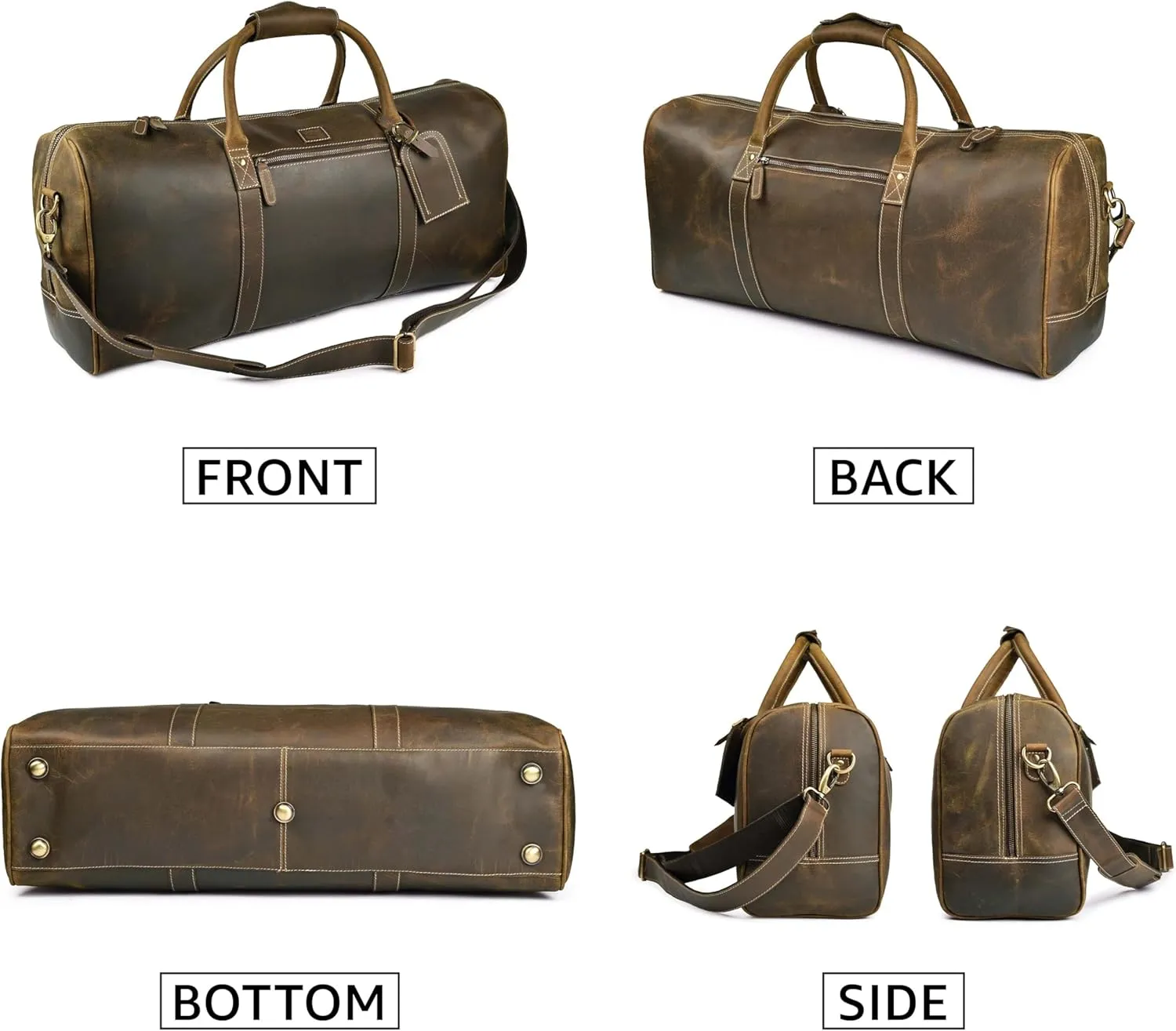 Leather Village Premium Leather Duffel Bags for Men & Women-Stylish Travel Weekender Carry-On Sports Gym Overnight Luggage Bag - 24 Inch - Olive/Army Green