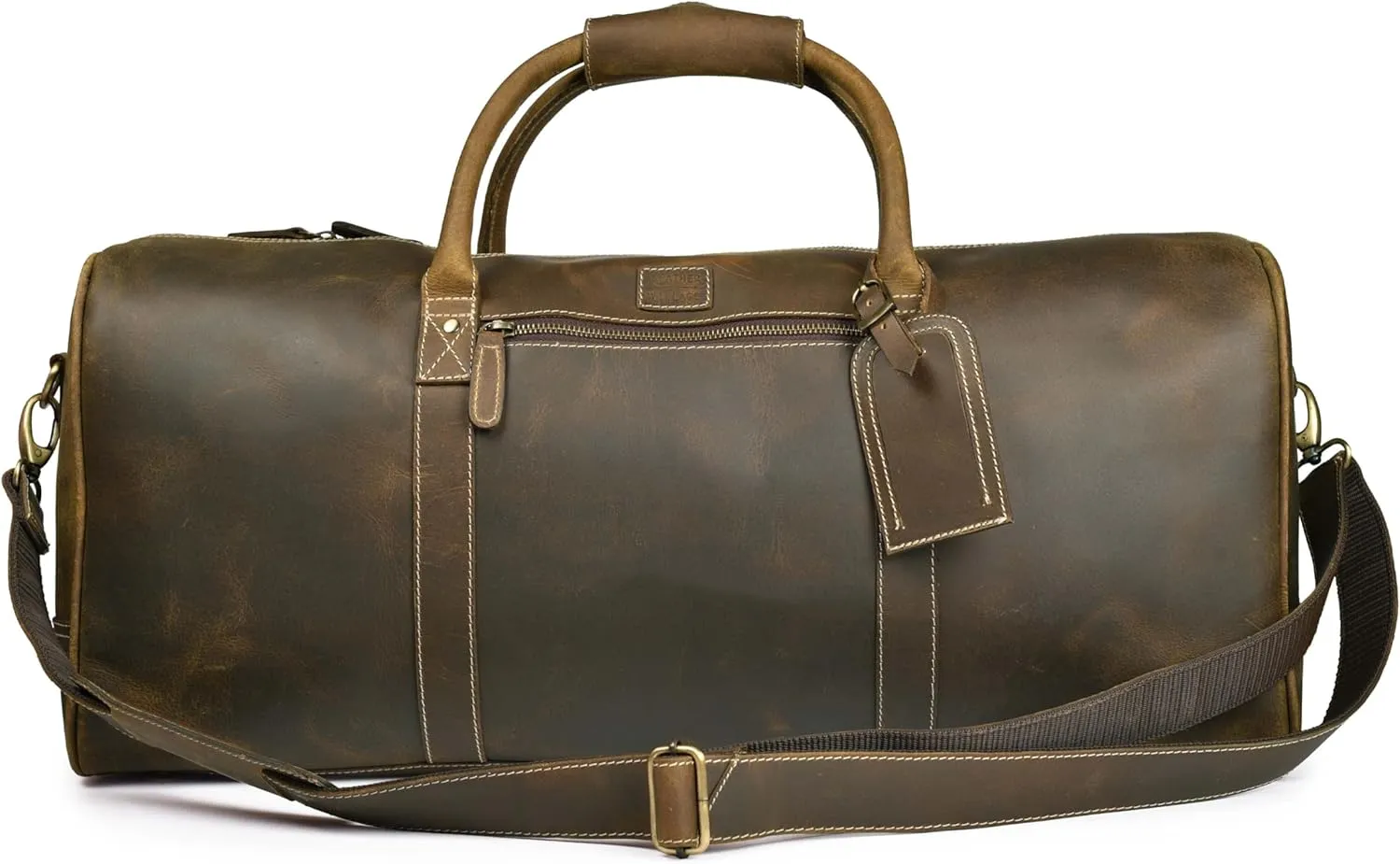 Leather Village Premium Leather Duffel Bags for Men & Women-Stylish Travel Weekender Carry-On Sports Gym Overnight Luggage Bag - 24 Inch - Olive/Army Green