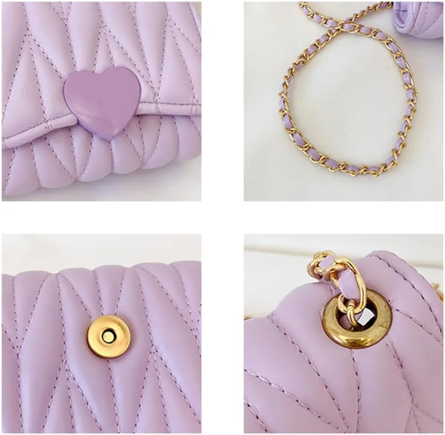 Little Girl Mini Shoulder Bag, Toddlers Girls' Kids Purse Crossbody Heart Purse for Kids Girls (PU-Purple)