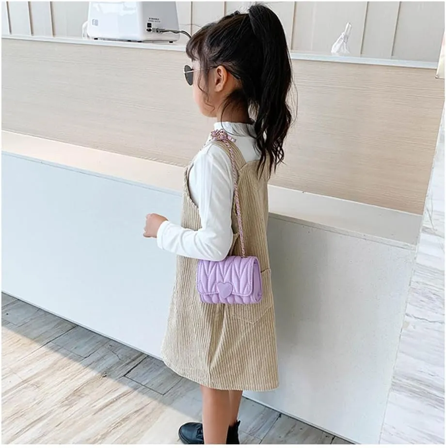 Little Girl Mini Shoulder Bag, Toddlers Girls' Kids Purse Crossbody Heart Purse for Kids Girls (PU-Purple)