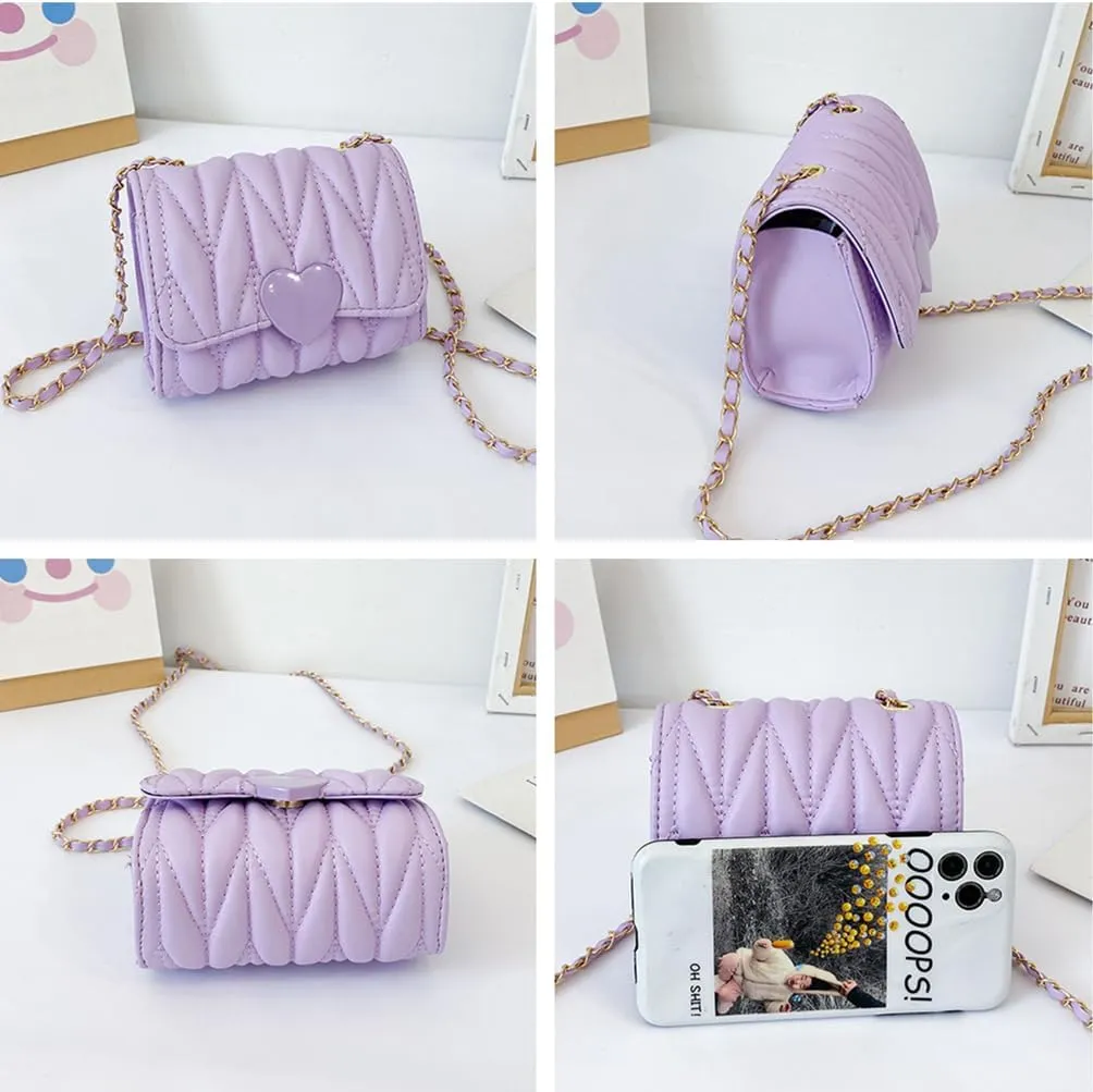 Little Girl Mini Shoulder Bag, Toddlers Girls' Kids Purse Crossbody Heart Purse for Kids Girls (PU-Purple)