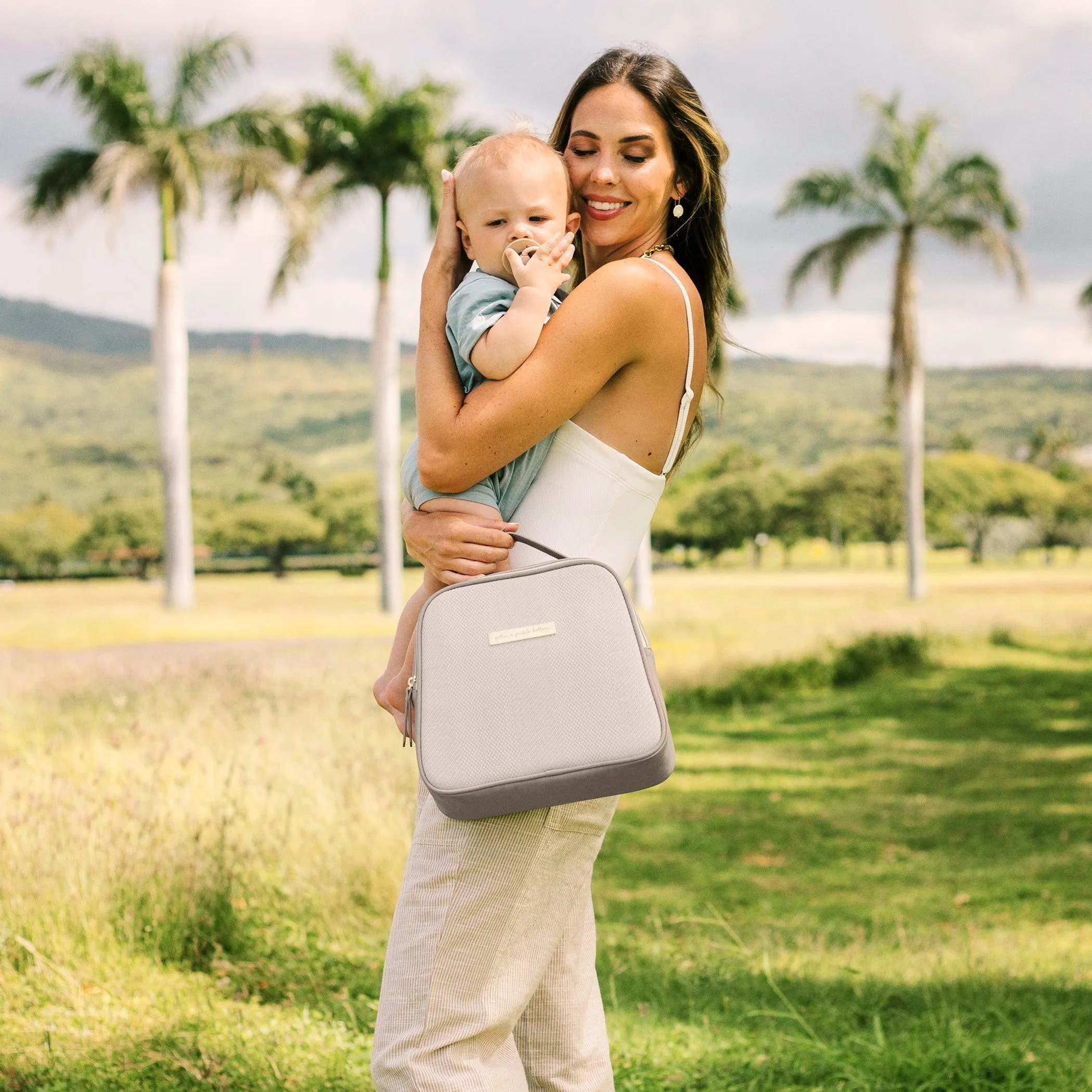 Meta Backpack in Sand Cable Stitch, Tandem Tote & Stoller Clips Bundle