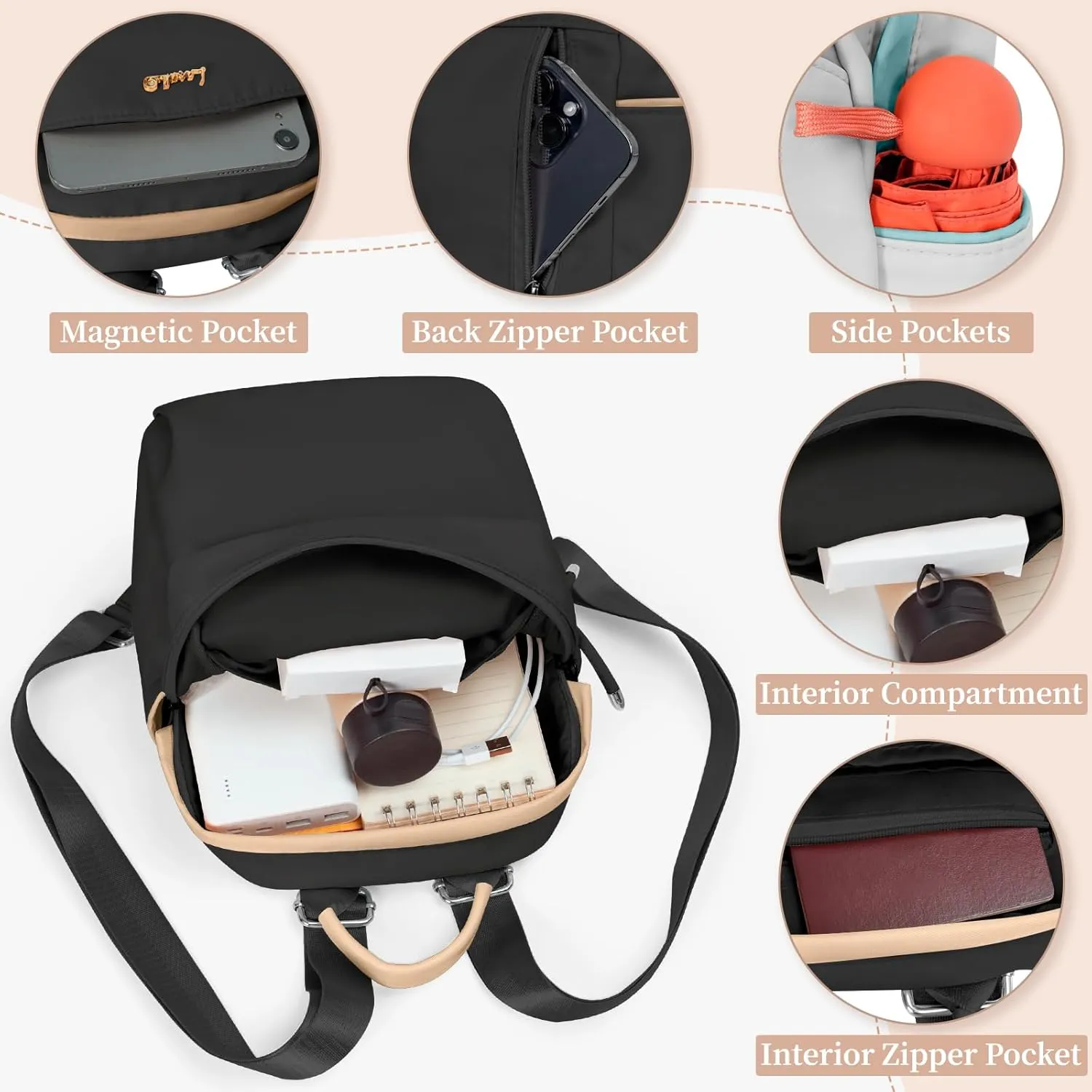 Mini Backpack, Small Lightweight Travel Backpack Purse, Waterproof Daily Backpack Purses, Black