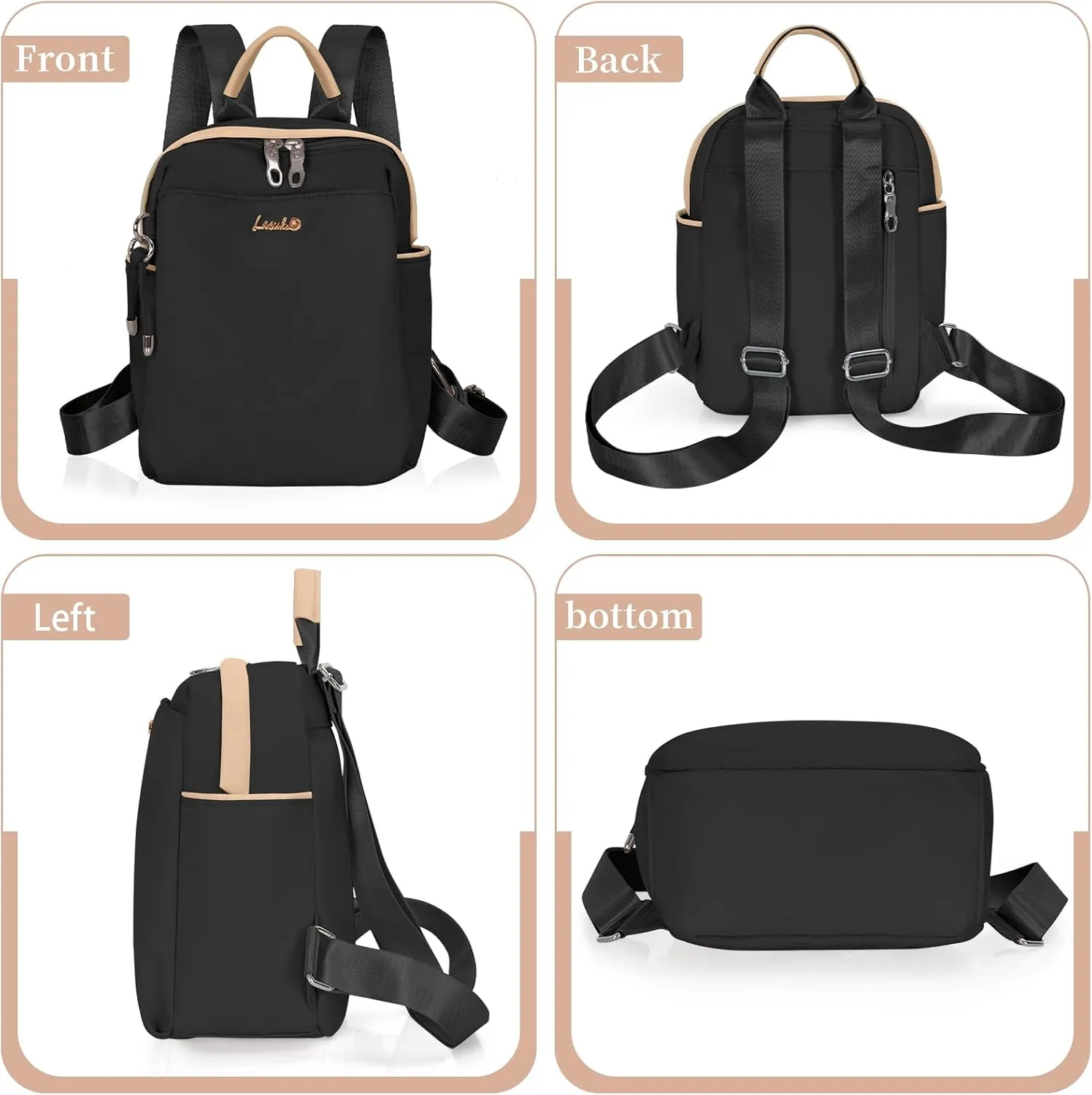 Mini Backpack, Small Lightweight Travel Backpack Purse, Waterproof Daily Backpack Purses, Black