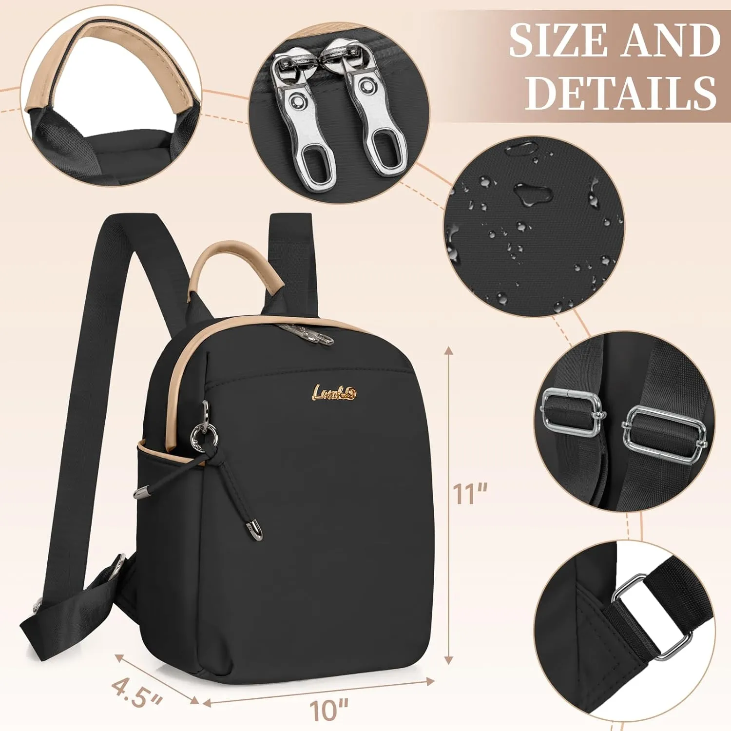 Mini Backpack, Small Lightweight Travel Backpack Purse, Waterproof Daily Backpack Purses, Black