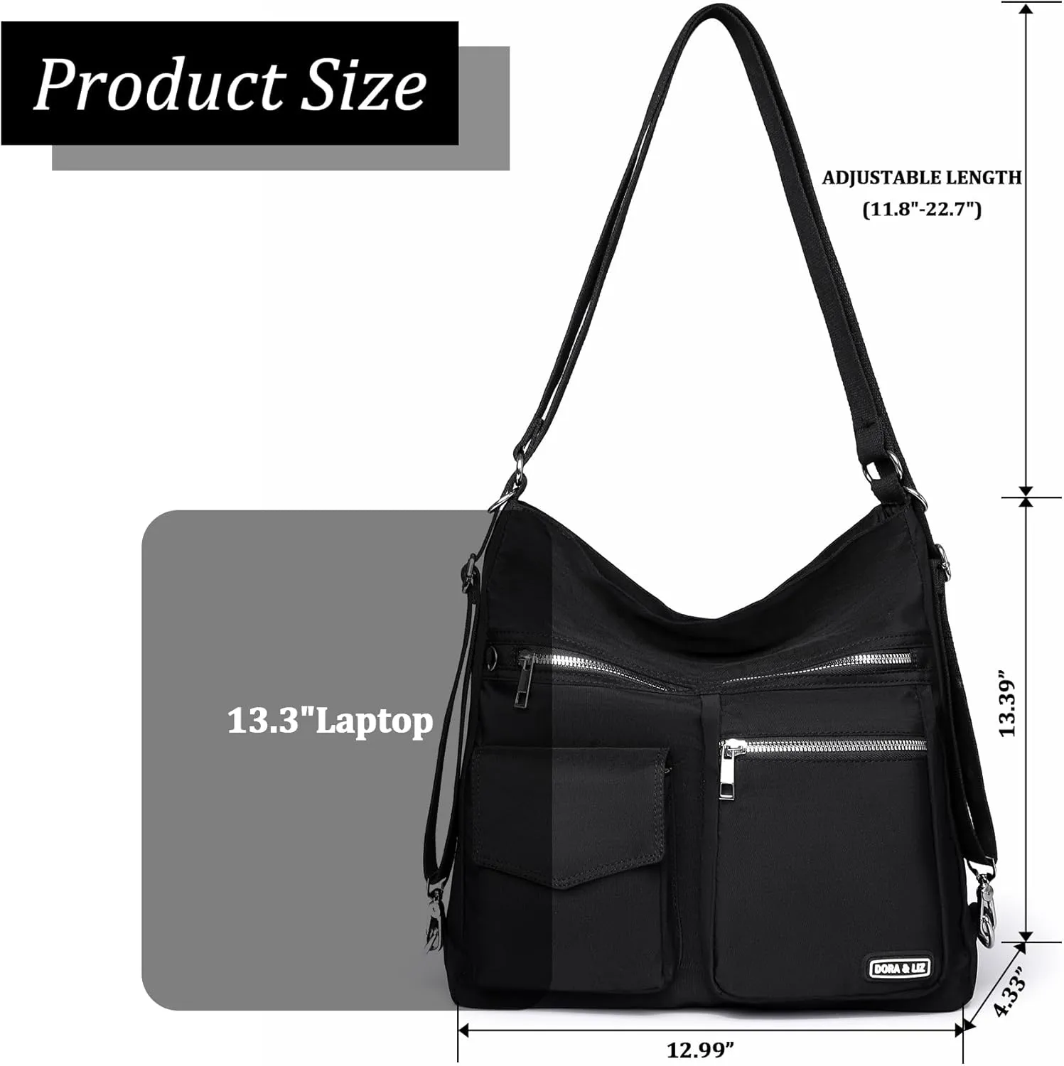 Multipurpose Hobo Purse for Women with Antitheft RFID, Waterproof Nylon Crossbody Bag Shoulder Handbag, Convertible Backpack