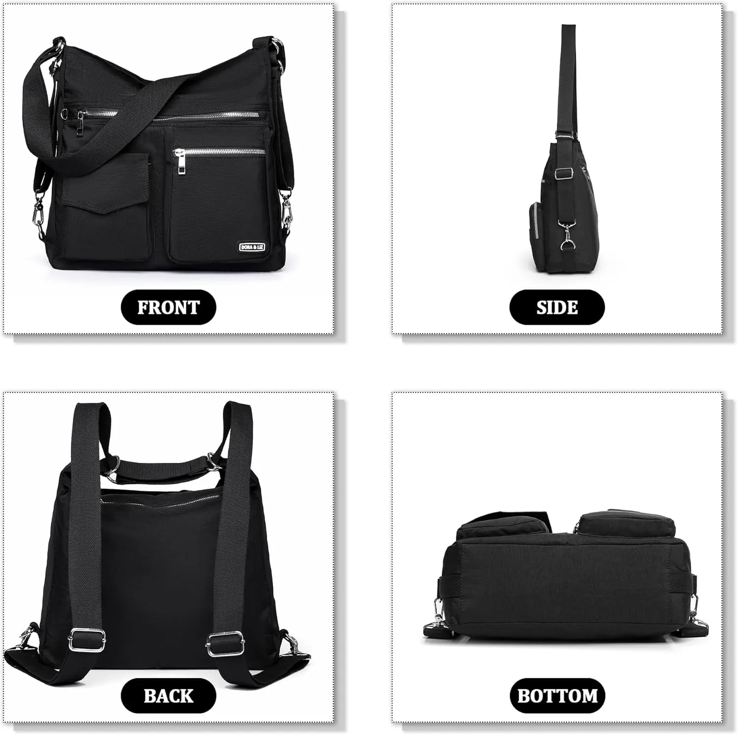 Multipurpose Hobo Purse for Women with Antitheft RFID, Waterproof Nylon Crossbody Bag Shoulder Handbag, Convertible Backpack
