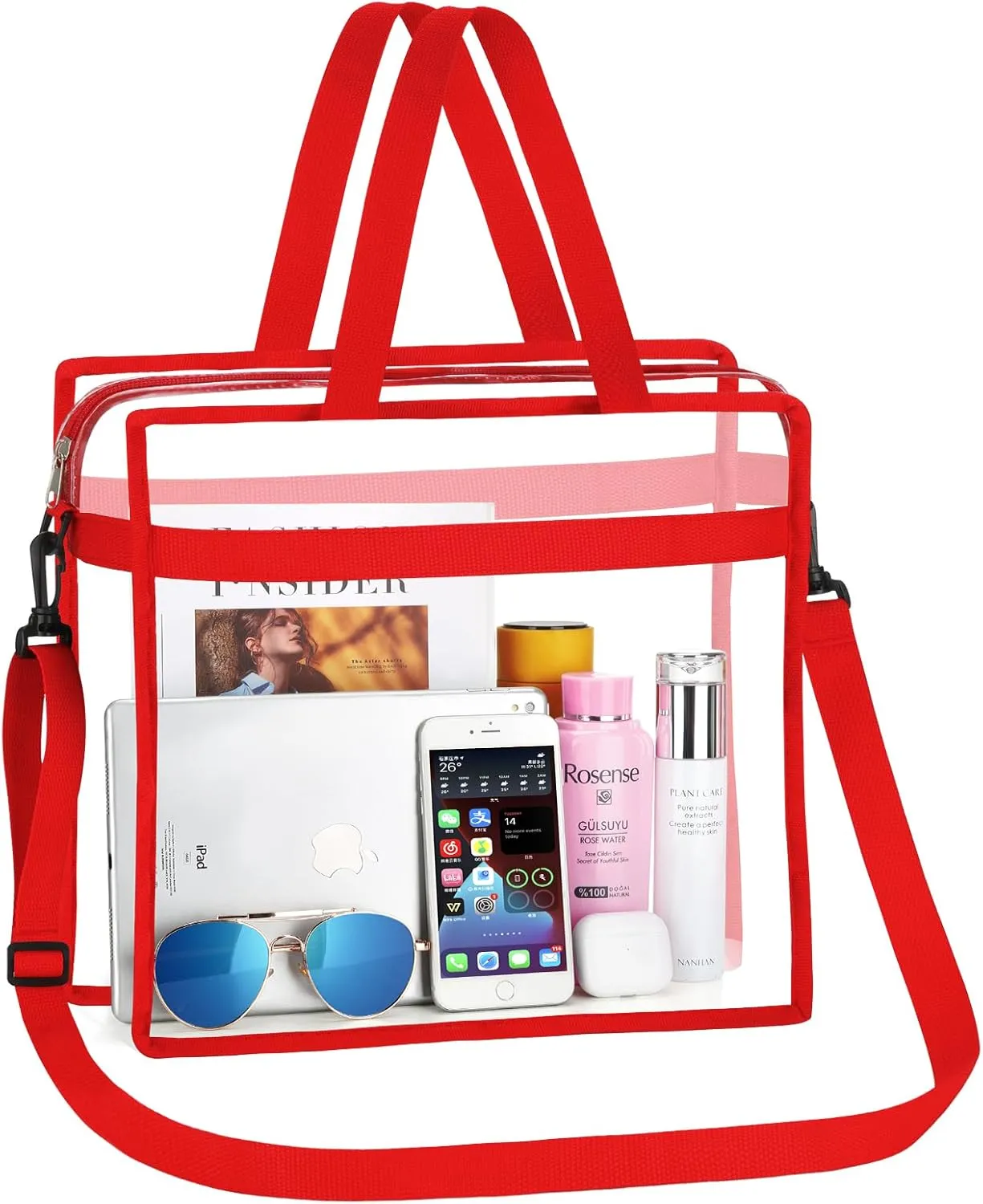 NATURAL STYLE Clear Tote Bag Stadium Security Approved, See Through Clear Handbag Purse Bag for Work, Beach, Stadium