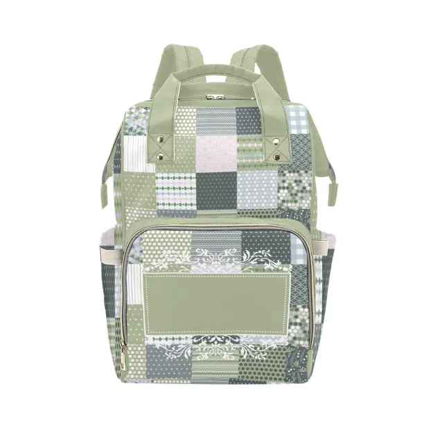 Personalized Patchwork Soft Green With Personalized Name Label Multi-Function Backpack