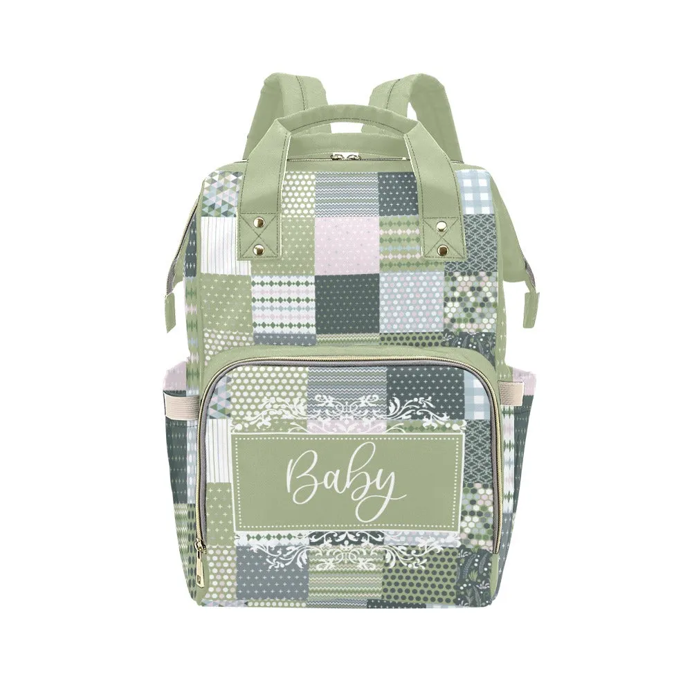 Personalized Patchwork Soft Green With Personalized Name Label Multi-Function Backpack