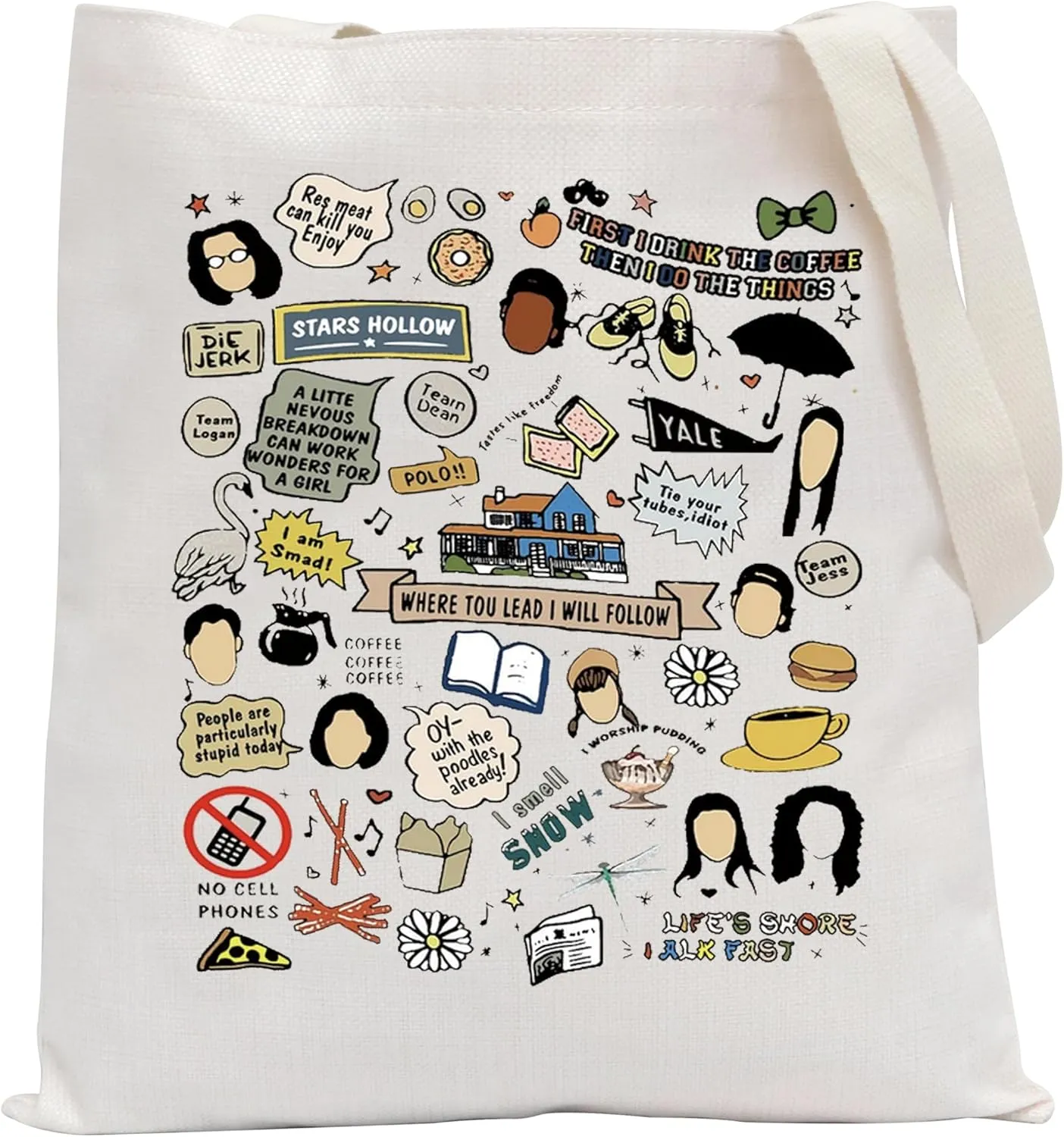POFULL Stars Hollow Inspired Gift Stars Hollow Tote Bag TV Show Fans Autumn Gift Luke's Diner Handbag