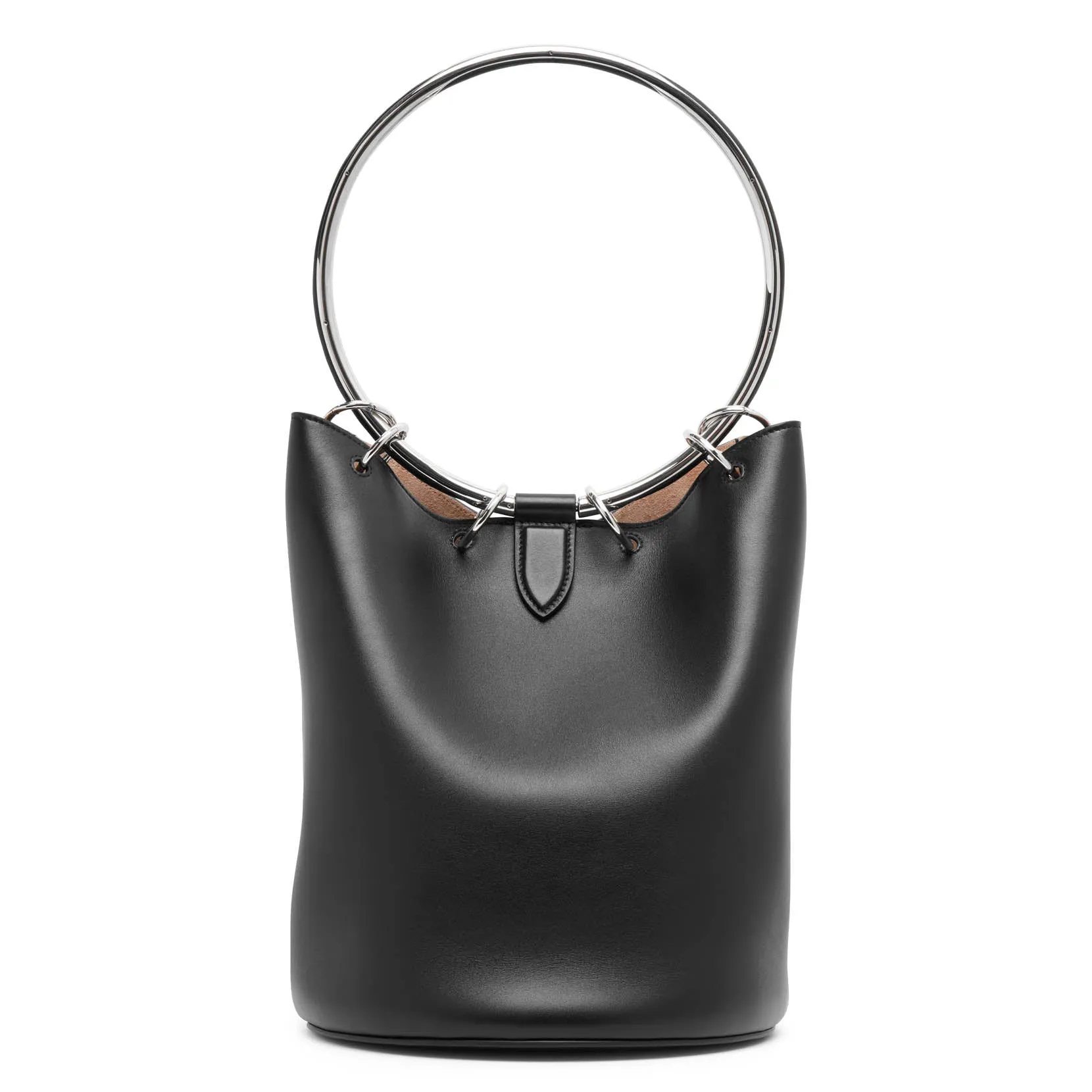 Ring black leather bucket bag