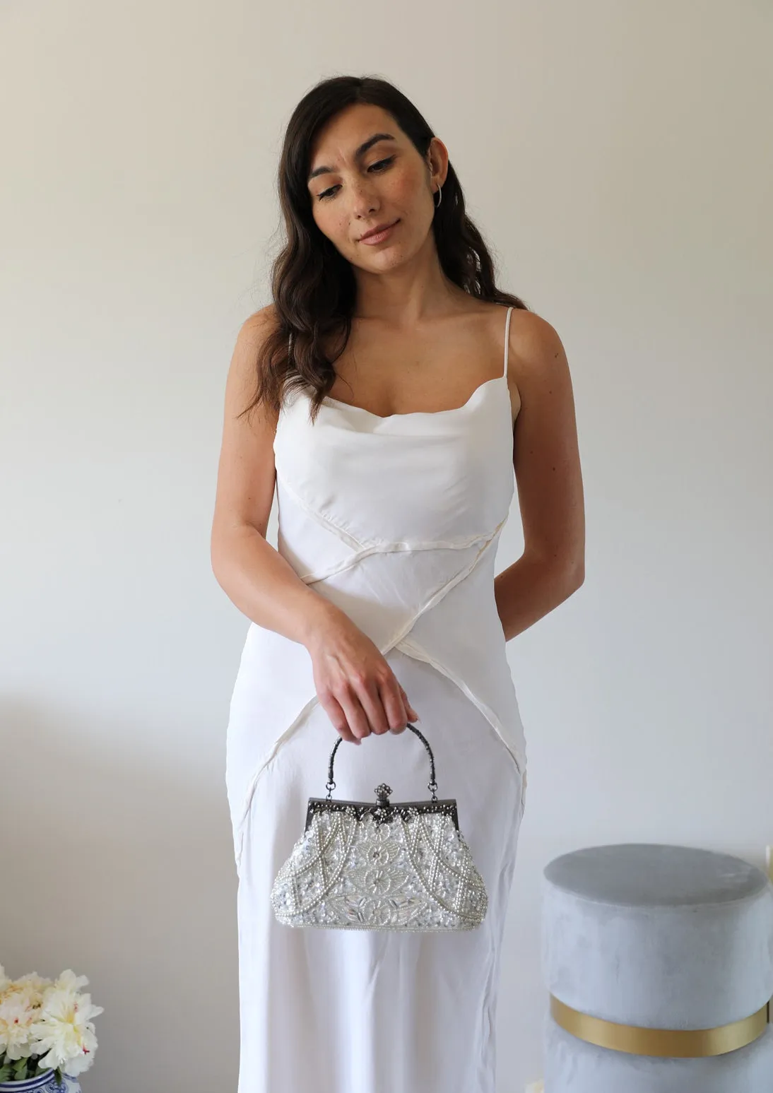 Silver  Beaded Purse