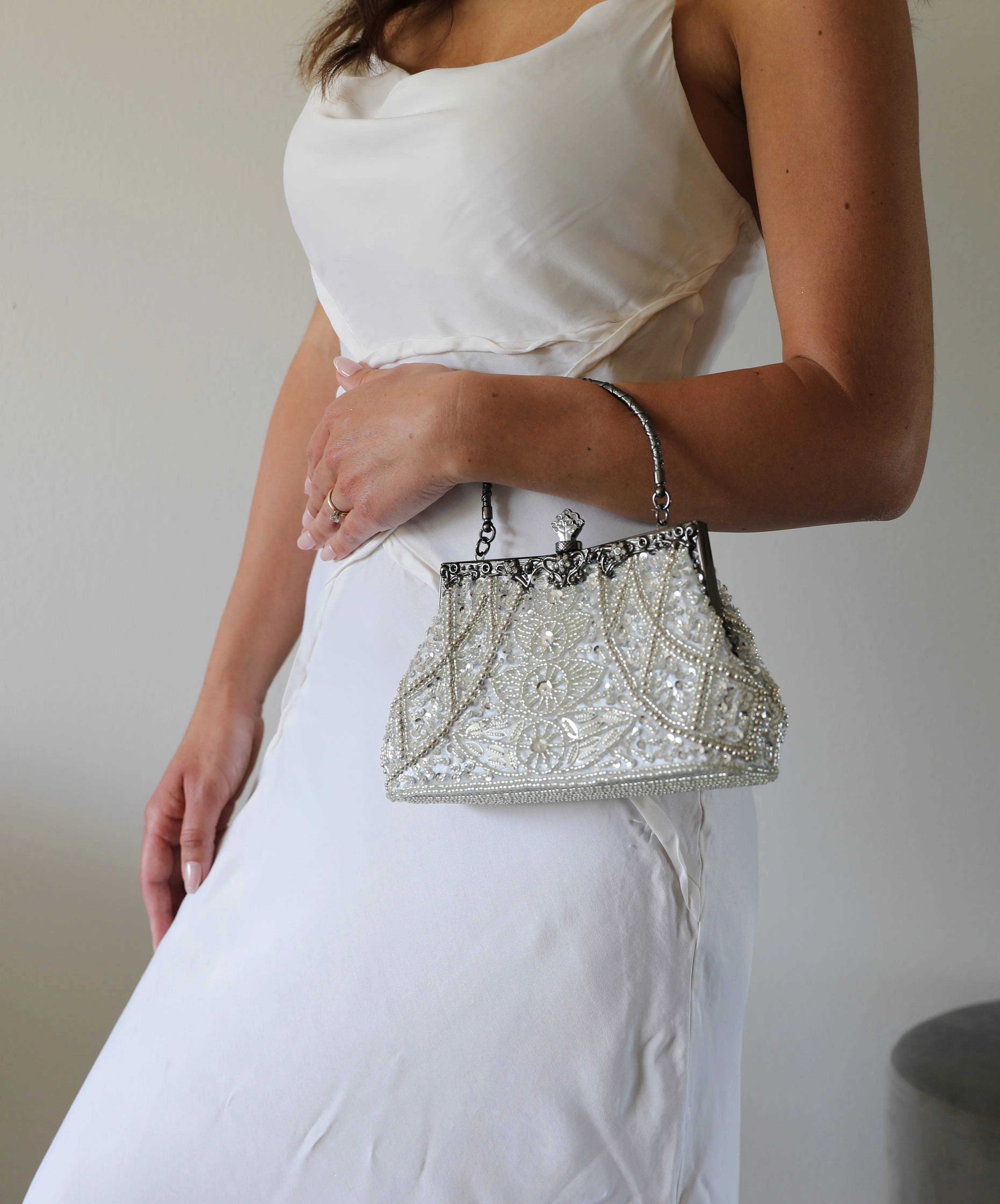Silver  Beaded Purse