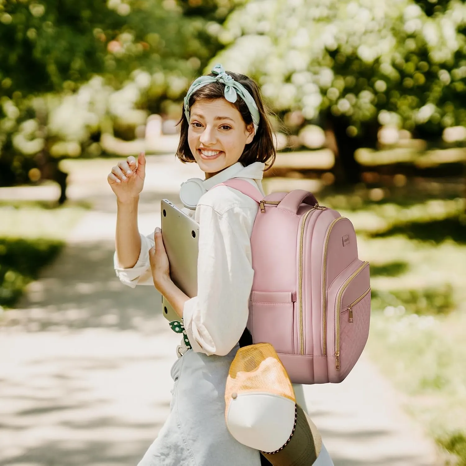 Small Rolling Backpack, 15.6 Inch Underseat Carry On Luggage With Wheels For Adults, Wheeled Backpack for Women, Travel Roller Bag, Pink