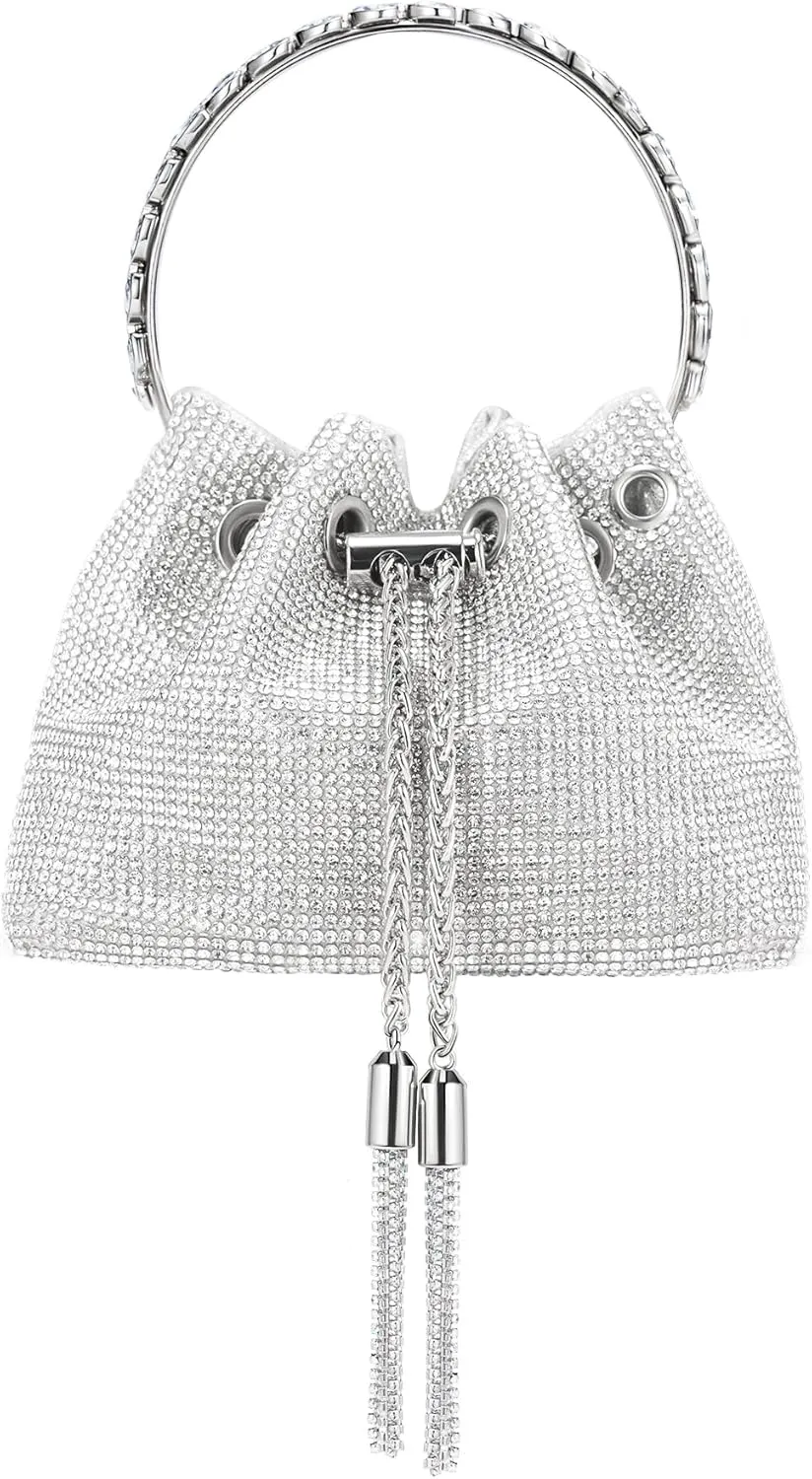 SWEETV Women's Rhinestone Bucket Bag Sparkly Sequin Evening Handbag Purse for Formal/Wedding/Cocktail/Prom/Party/Club
