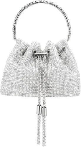 SWEETV Women's Rhinestone Bucket Bag Sparkly Sequin Evening Handbag Purse for Formal/Wedding/Cocktail/Prom/Party/Club
