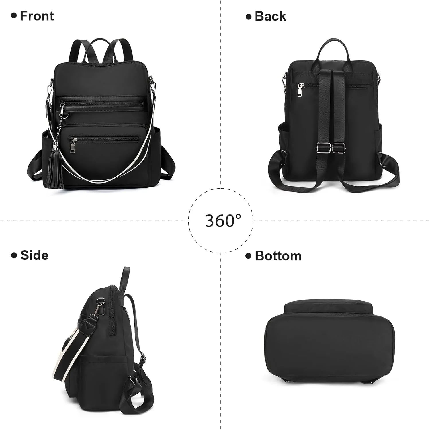 Telena Womens Backpack Purse Vegan Leather Large Travel College Shoulder Bag with Tassel