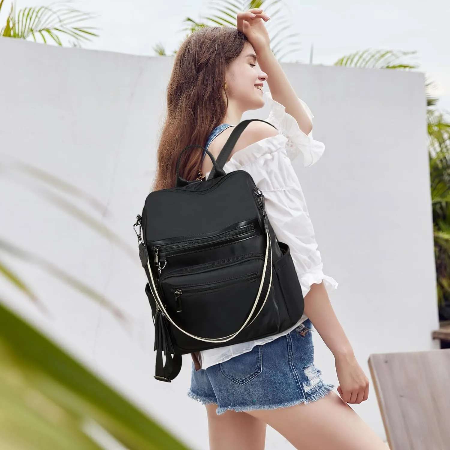 Telena Womens Backpack Purse Vegan Leather Large Travel College Shoulder Bag with Tassel