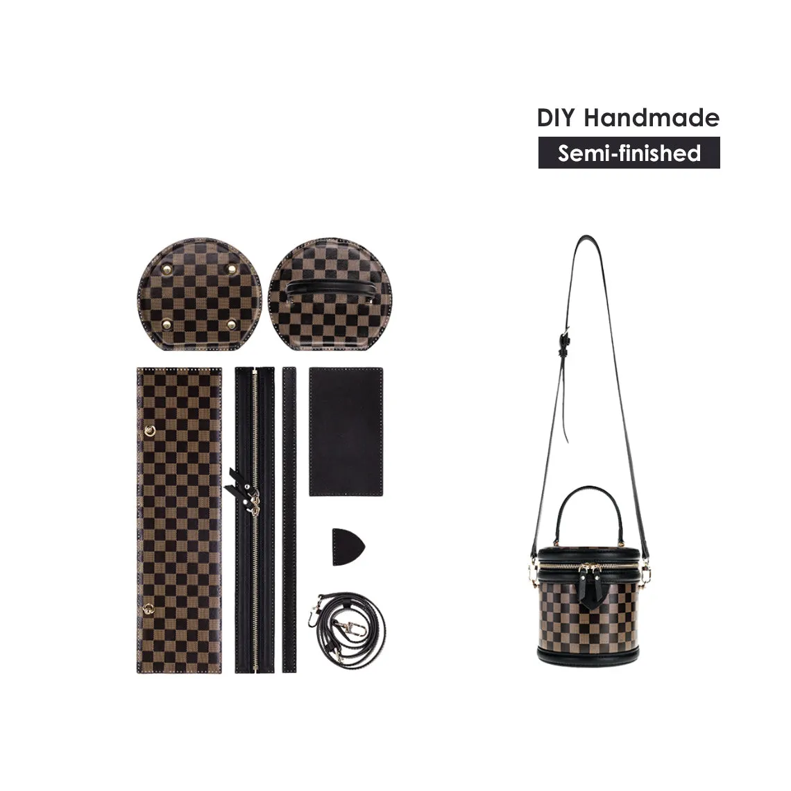 Top Grain Leather Checker Bucket Bag DIY Kits