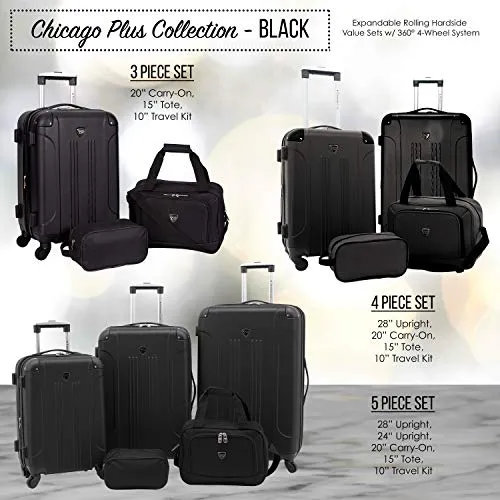 Travelers Club Sky  Luggage Set, Black, 5 Piece