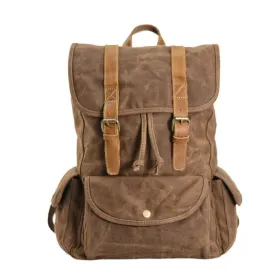 VINTAGE ART™ Groß Beutel Rucksack aus gewachste Canvas mit Leder für Damen & Herren. 15-Zoll
