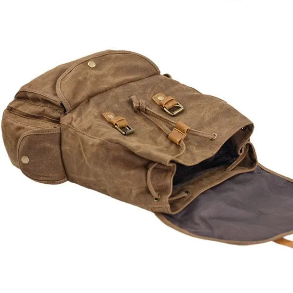 VINTAGE ART™ Groß Beutel Rucksack aus gewachste Canvas mit Leder für Damen & Herren. 15-Zoll
