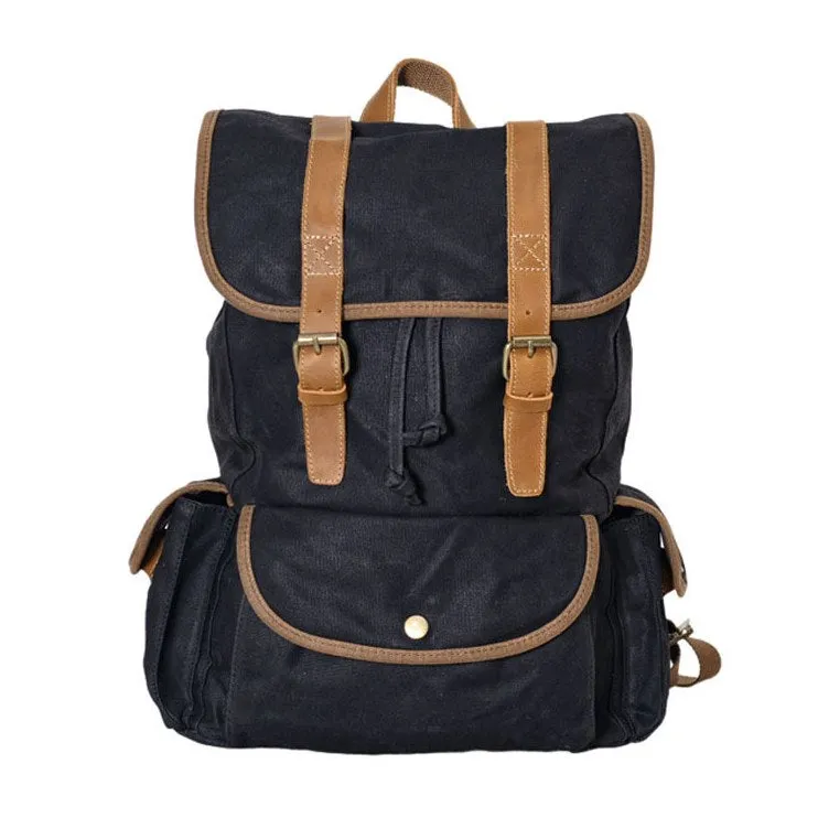 VINTAGE ART™ Groß Beutel Rucksack aus gewachste Canvas mit Leder für Damen & Herren. 15-Zoll