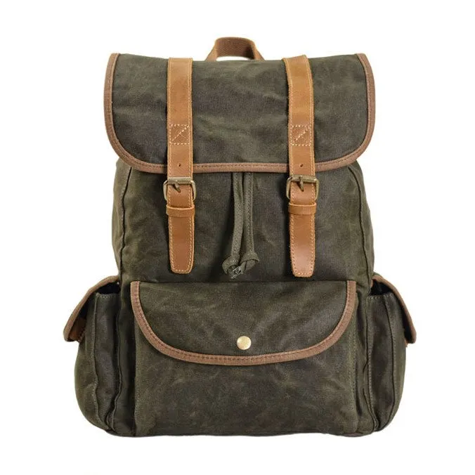 VINTAGE ART™ Groß Beutel Rucksack aus gewachste Canvas mit Leder für Damen & Herren. 15-Zoll