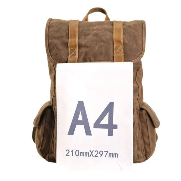 VINTAGE ART™ Groß Beutel Rucksack aus gewachste Canvas mit Leder für Damen & Herren. 15-Zoll