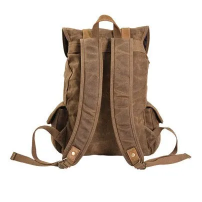 VINTAGE ART™ Groß Beutel Rucksack aus gewachste Canvas mit Leder für Damen & Herren. 15-Zoll