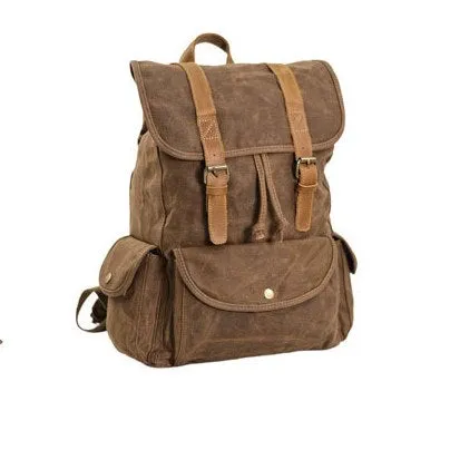 VINTAGE ART™ Groß Beutel Rucksack aus gewachste Canvas mit Leder für Damen & Herren. 15-Zoll