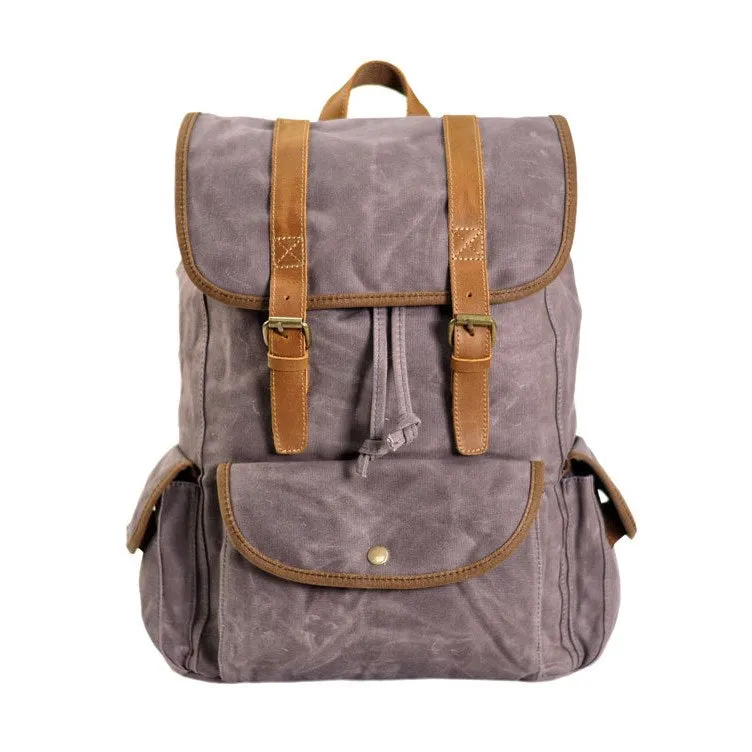 VINTAGE ART™ Groß Beutel Rucksack aus gewachste Canvas mit Leder für Damen & Herren. 15-Zoll