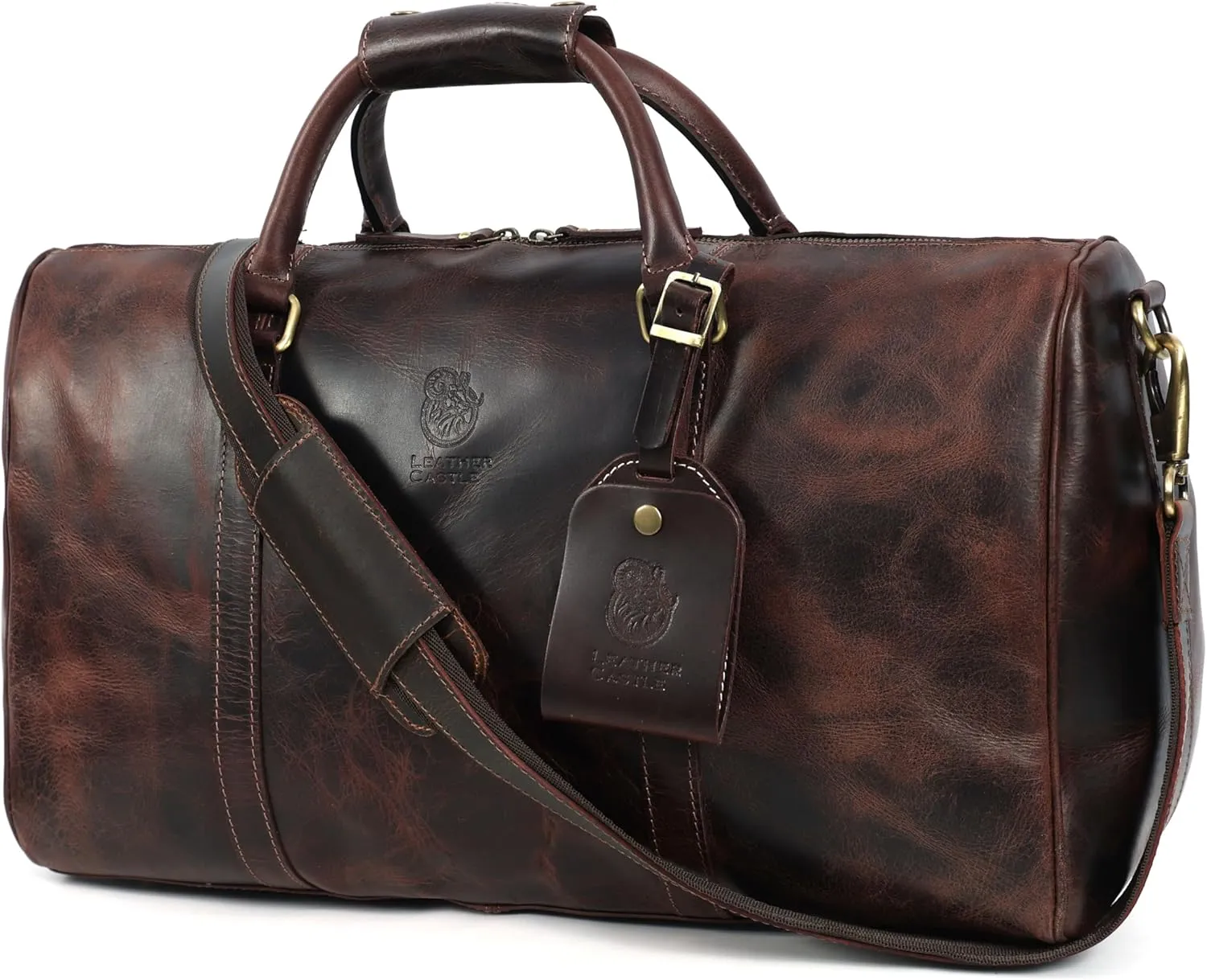 Vintage Leather Duffel Bag for Men | Weekender & Overnight Travel Bag | Durable Carry-On with Adjustable Strap | Handmade Duffle for Gym, Business & Adventure - 20-Inches (Burnt Brown)