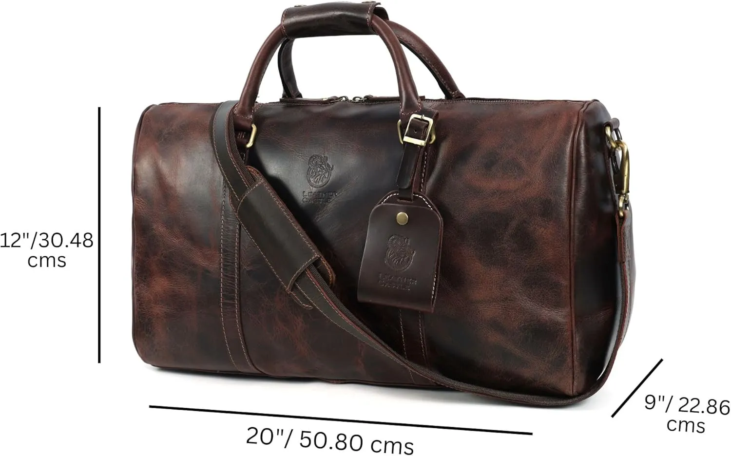 Vintage Leather Duffel Bag for Men | Weekender & Overnight Travel Bag | Durable Carry-On with Adjustable Strap | Handmade Duffle for Gym, Business & Adventure - 20-Inches (Burnt Brown)