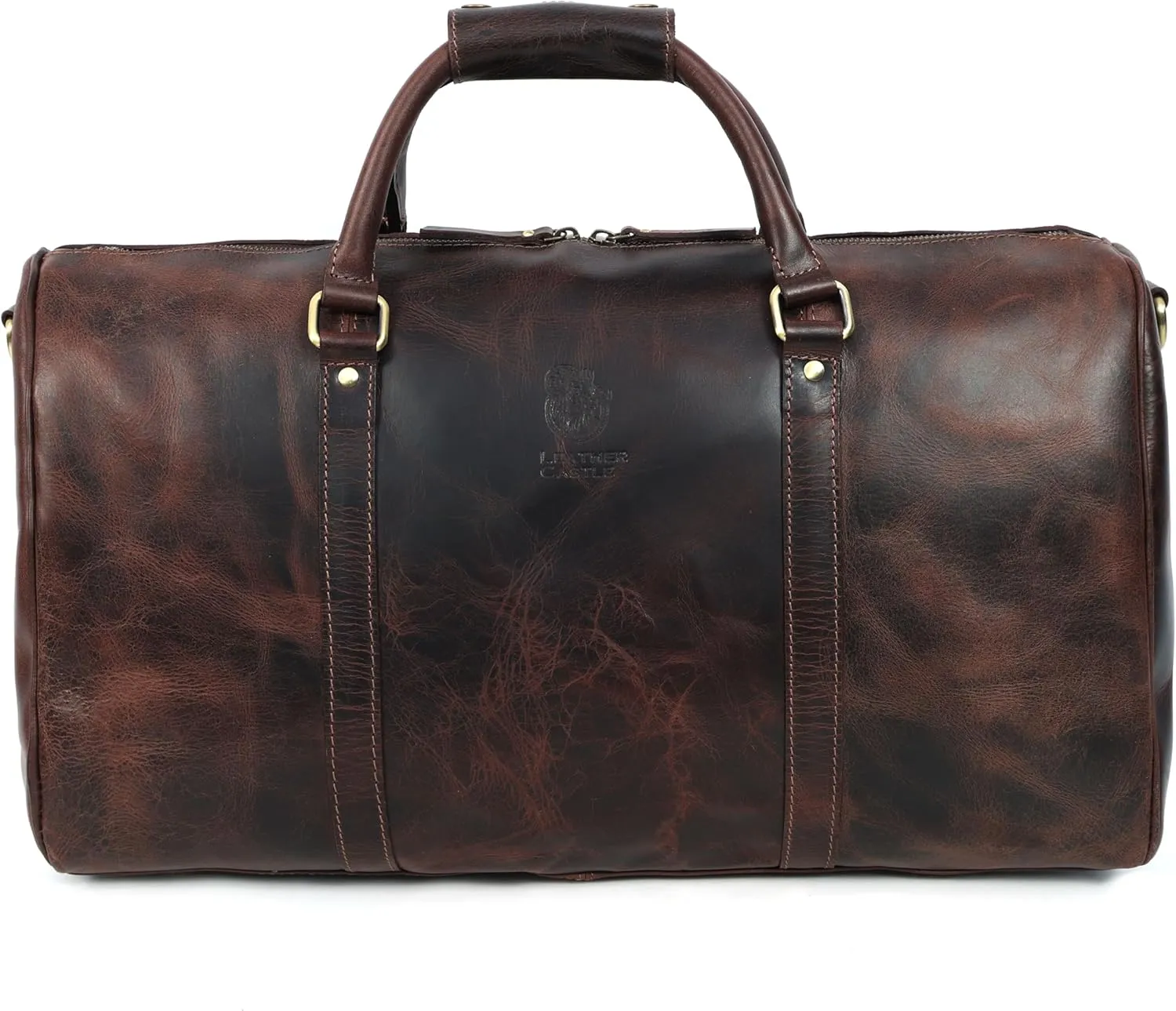 Vintage Leather Duffel Bag for Men | Weekender & Overnight Travel Bag | Durable Carry-On with Adjustable Strap | Handmade Duffle for Gym, Business & Adventure - 20-Inches (Burnt Brown)