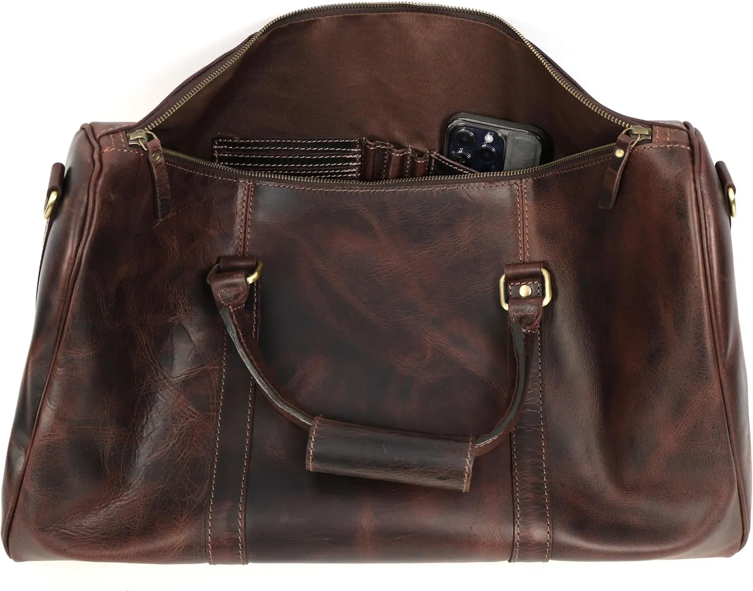 Vintage Leather Duffel Bag for Men | Weekender & Overnight Travel Bag | Durable Carry-On with Adjustable Strap | Handmade Duffle for Gym, Business & Adventure - 20-Inches (Burnt Brown)