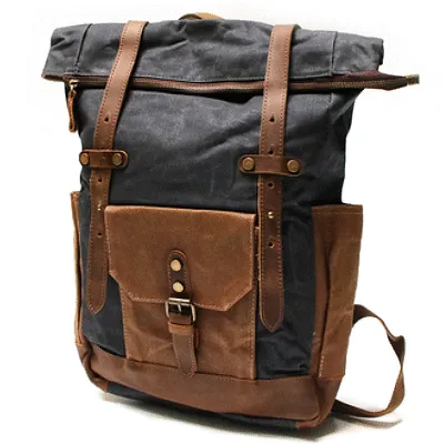 VINTAGE MARK I™ Groß Rucksack aus gewachste Canvas mit Leder. Damen & Herren